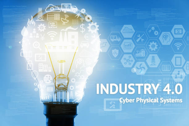 istock Industrial 4.0 Cyber Physical Systems concept . Light bulb , Gears , Internet of thins network ,smart factory solution, Manufacturing technology, automation robot icon with graphic and blue background 680262170