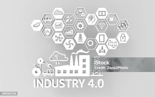 Industrial 40 Cyber Physical Systems Concept Icon Of Industry 40 Internet Of Things Networksmart Factory Solutionmanufacturing Technologyautomation Robot With Gray Background 3d Illustration Stock Photo - Download Image Now