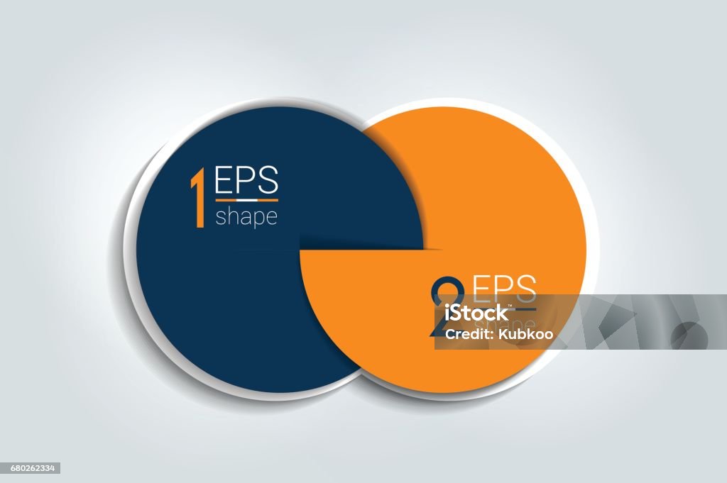 Two connected circles chart. 2 steps design, infographic, number option. Two connected circles chart. 2 steps design, infographic, number option. 3D circle style. Two Objects stock vector