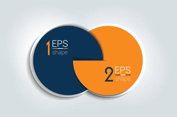 Two connected circles chart. 2 steps design, infographic, number option. Two connected circles chart. 2 steps design, infographic, number option. 3D circle style. two objects stock illustrations