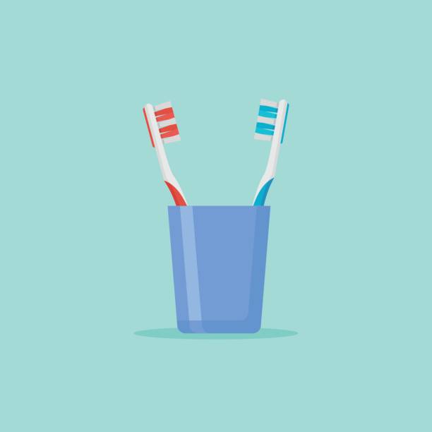 ilustrações de stock, clip art, desenhos animados e ícones de toothbrushes in glass flat style icon. vector illustration. - toothbrush