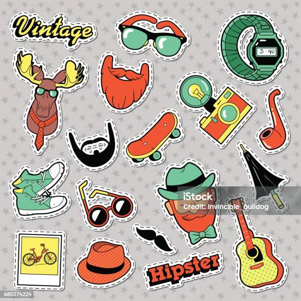 Hipster Vintage Fashion Stickers Patches Badges Stock Illustration -  Download Image Now - 1980-1989, 1990-1999, Men - iStock