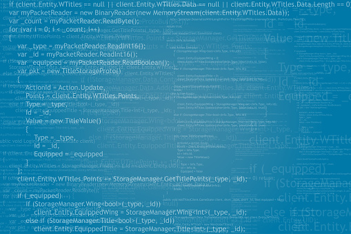 Program code background. Algorithm programming. White on blue abstract background. illustration.