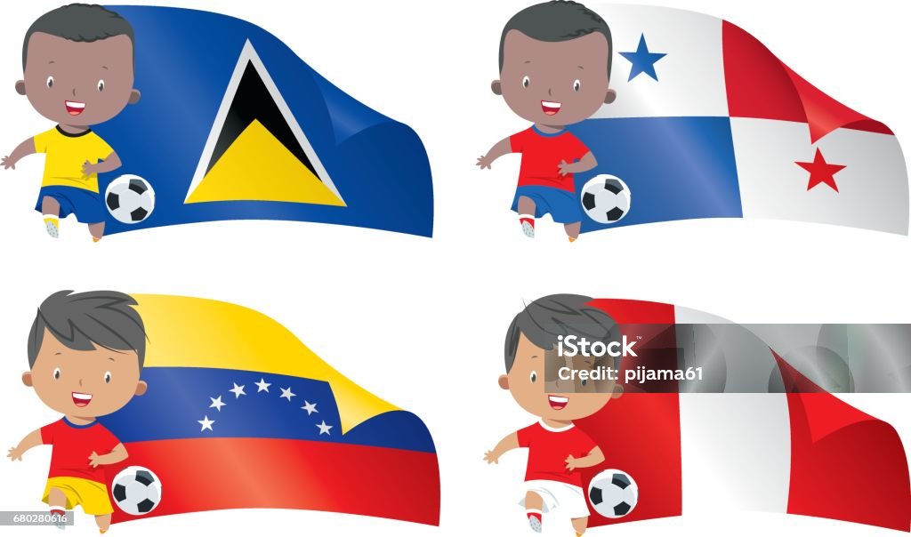 World flags and children soccer Vector world flags and children soccer Child stock vector