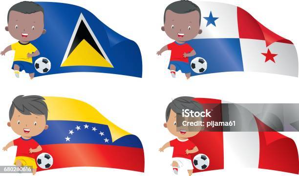 World Flags And Children Soccer Stock Illustration - Download Image Now - Child, Panama, Soccer Player