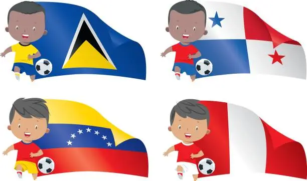 Vector illustration of World flags and children soccer