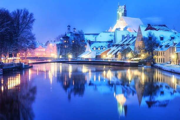 Christmas winter evening in Landshut, german town near Munich, Germany