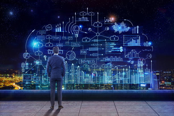 istock Man looking at business scheme on roof 680287148