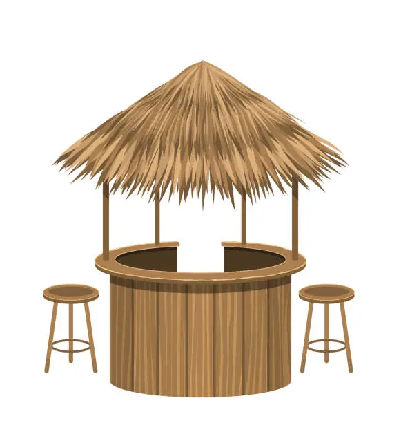 Vector illustration of Beach Bar Thatch. Vintage Lounge Cafe Isolated