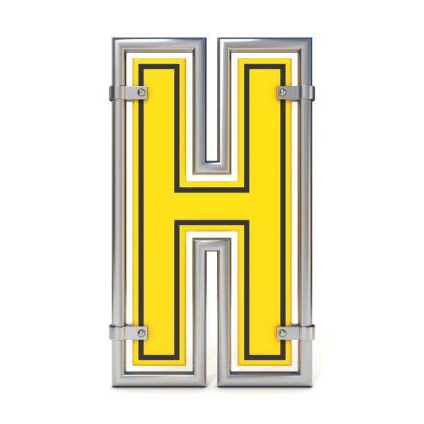 oprawiony znak drogowy font list h 3d - letter h alphabet metal three dimensional shape stock illustrations