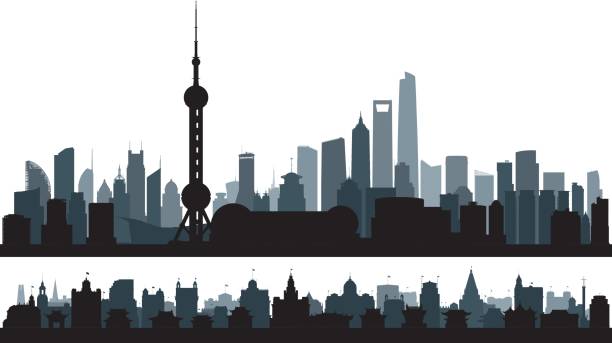 illustrazioni stock, clip art, cartoni animati e icone di tendenza di shanghai (tutti gli edifici sono completi e spostabili) - shanghai tower