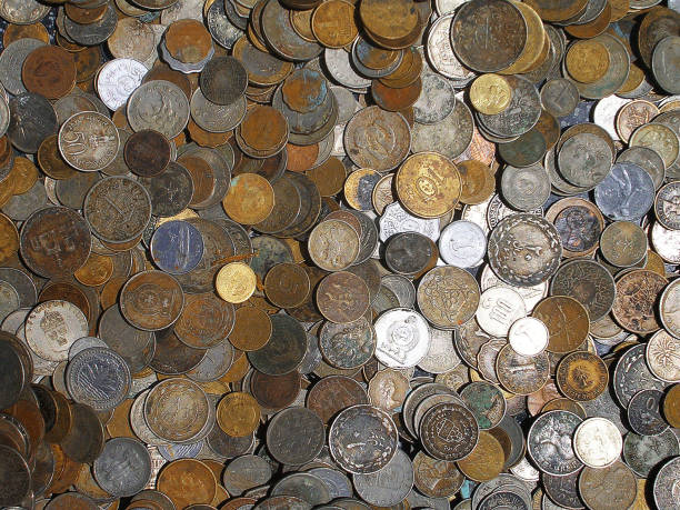 Picture Full Of Metal Coins From Different Countries stock photo