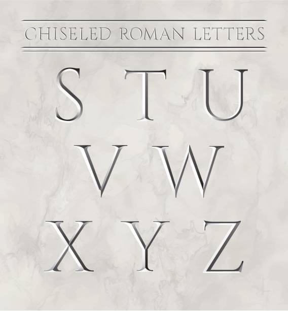 римские буквы, высеченные в мраморном камне. векторная иллюстрация. буквы s, t, u, v, w, x, y, z. - chiseled stock illustrations