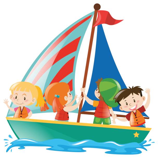 School kids riding on sailboat School kids riding on sailboat illustration sail boat clipart pictures stock illustrations