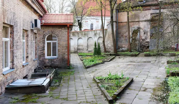 The courtyard of a church of Saint Kazimir in a tsetra of old Vilnius. On the image there are no objects or elements demanding releases.