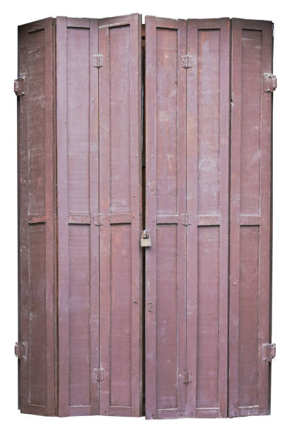 istock Closed red wooden aged vintage windows  sun blinds. Isolated with patch 680366370