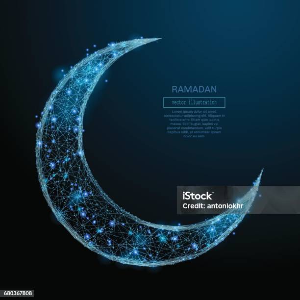 Arabic Moon Low Poly Blue Stock Illustration - Download Image Now - Crescent, Moon, Eid-Ul-Fitr