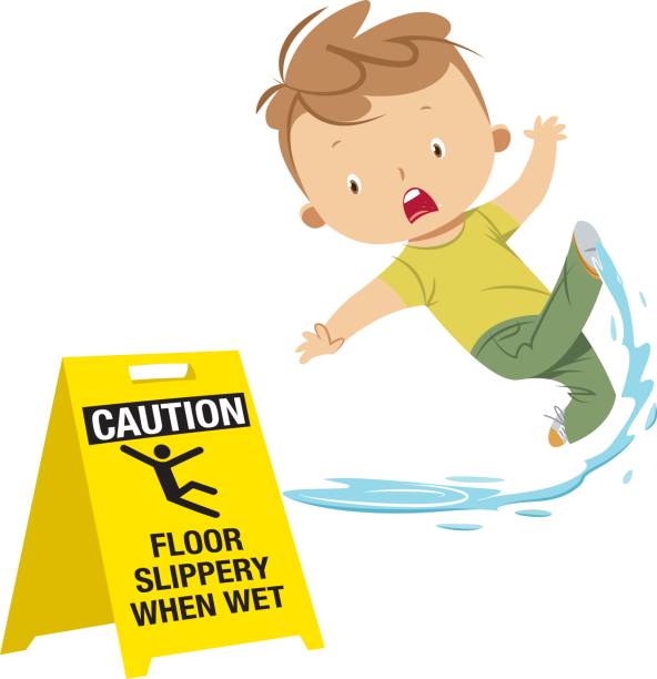 junge rutscht auf nassen boden - floor wet slippery danger stock-grafiken, -clipart, -cartoons und -symbole