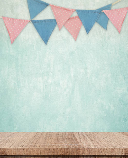 istock Empty wooden table over grunge cement wall, vintage, background, template, product display montage 680373438