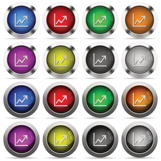 Vector illustration of Line graph glossy button set