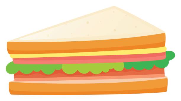 샌드위치, 고기 및 야채 - sandwich ham white background lunch stock illustrations