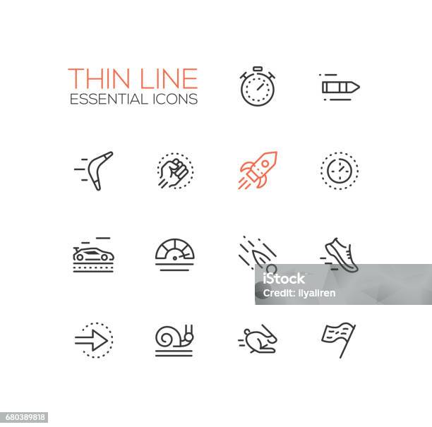 Speed Modern Vector Single Thin Line Icons Set Stock Illustration - Download Image Now - Icon Symbol, Boomerang, Convenience