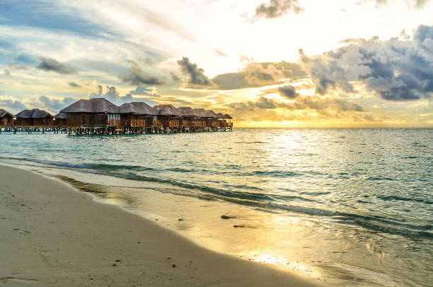 istock Maldives bungalows at sunset 680393366