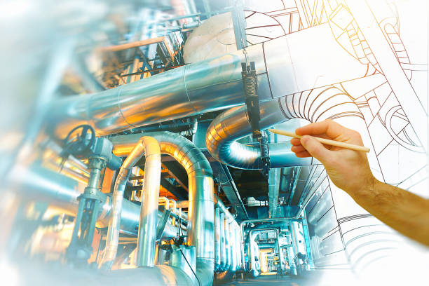 istock man's hand draws a design of factory 680398866