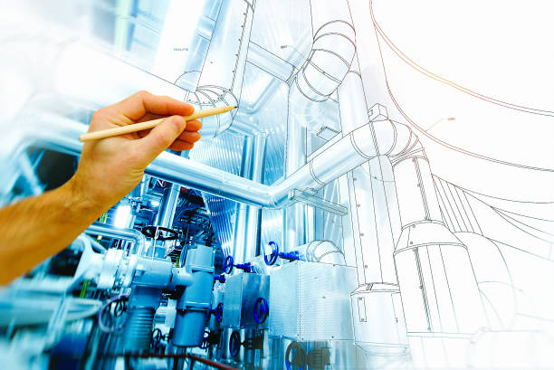 istock man's hand draws a design of factory 680398958