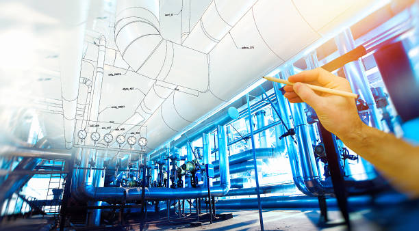 istock man's hand draws a design of factory 680398964