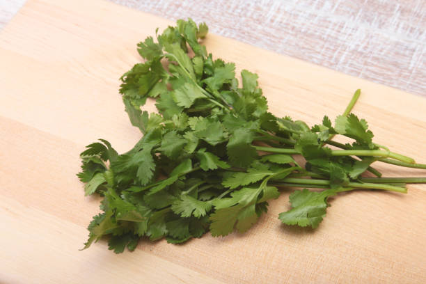 istock Fresh green cilantro, coriander leaves on wooden table 680398978