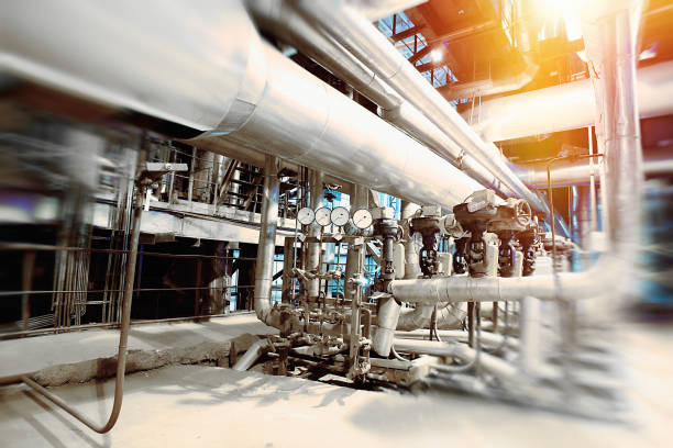 istock Industrial zone, Steel pipelines and equipment 680399322