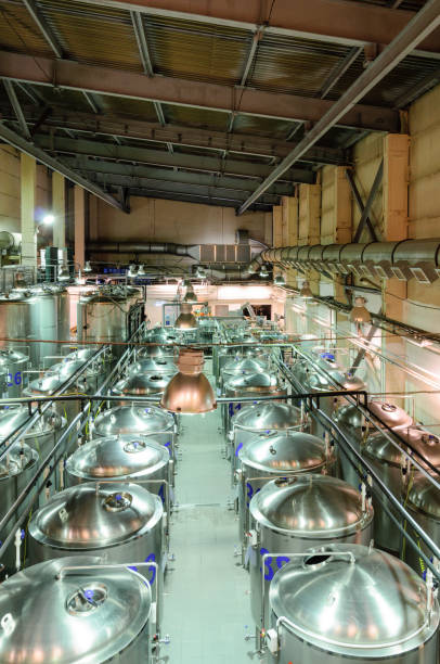 istock Rows of steel tanks. A small brewery 680404228