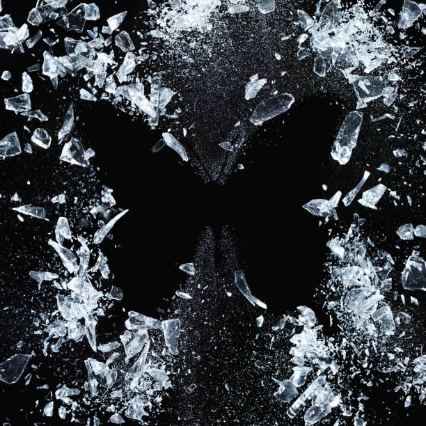 Butterfly effect Negative space in form of a black butterfly , metaphor for fragility and strenght. Composition of several studio shots. destruction abstract stock pictures, royalty-free photos & images