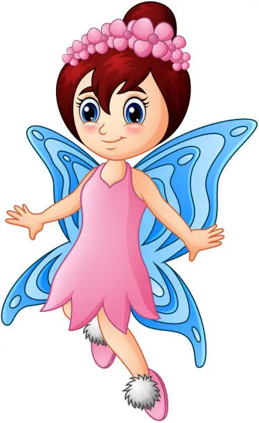 Vector illustration of Cartoon little girl fairy butterfly