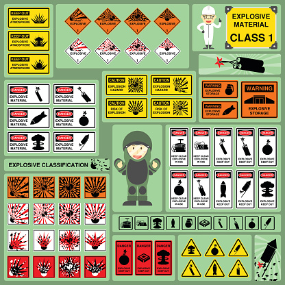 Dangerous Goods and Hazardous Materials - Set of Signs and Symbols of Explosive Material Classification