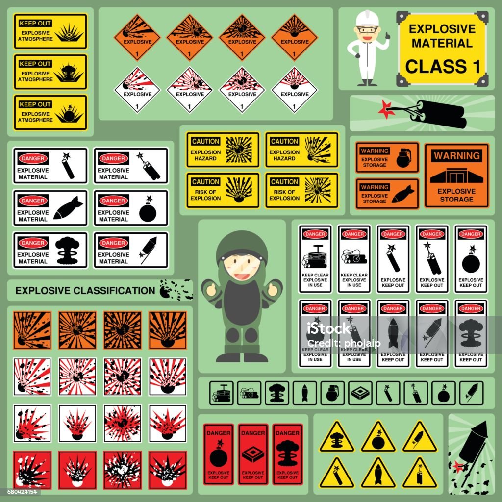 Set Of Signs And Symbols Of Explosive Material Classification ...