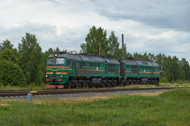Diesel locomotive and cloudy sky stock photo