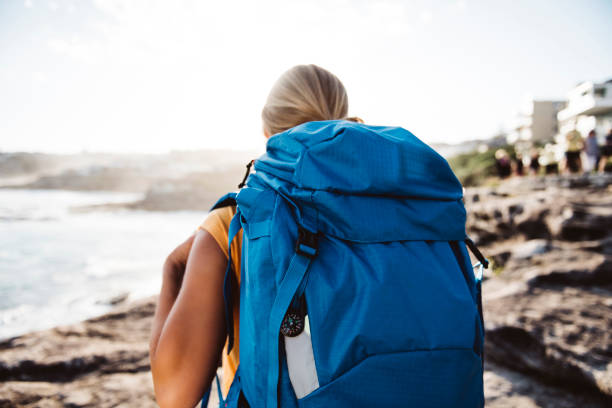 istock Backview of a girl backpacker 680431270