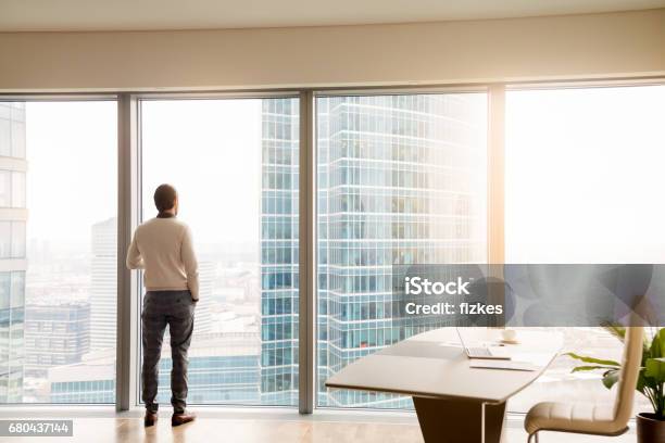 Young Successful Businessman Standing In Office Looking At Fulllength Window Stock Photo - Download Image Now