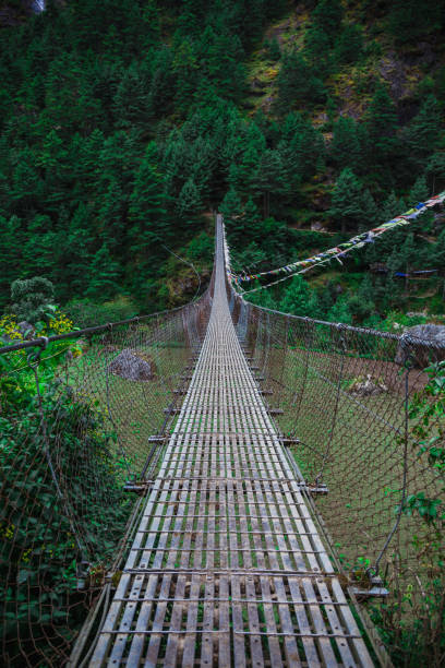 istock Suspension bridge in the mountains 680444510