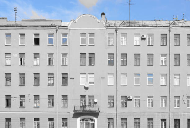 istock The symmetrical building with a balcony, a selection of blue 680444664