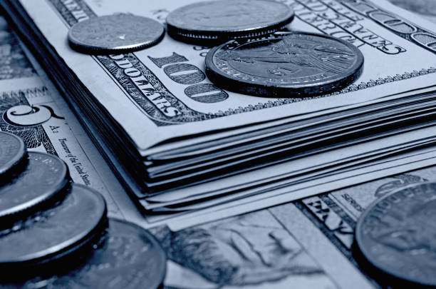 istock Dollars are banknotes and coins in black and white. 680446302