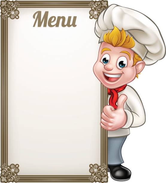 만화 요리사 또는 베이커 문자 메뉴 - chef italian culture isolated french culture stock illustrations