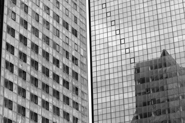 Modern business buildings black and white photography.