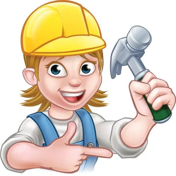 Vector illustration of Female Carpenter Woman Cartoon Character