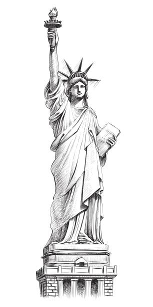 ilustrações, clipart, desenhos animados e ícones de estátua da liberdade, ilustração em vetor mão desenhada. - statue of liberty new york city statue usa