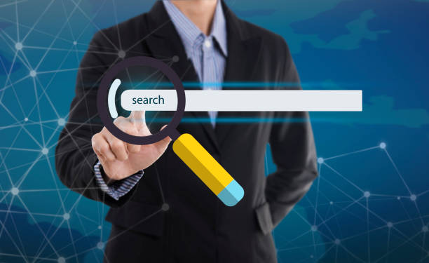istock Businessman hand pressing button Search. sign on virtual screen. business concept. 680474834