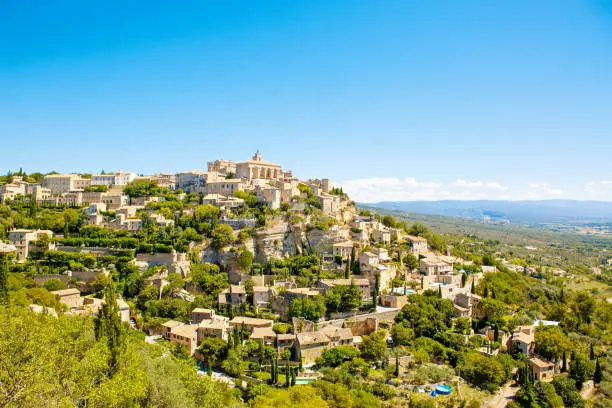 View on Gordes, a small typical town in Provence, France. Beautiful village, with view on roof and landscape