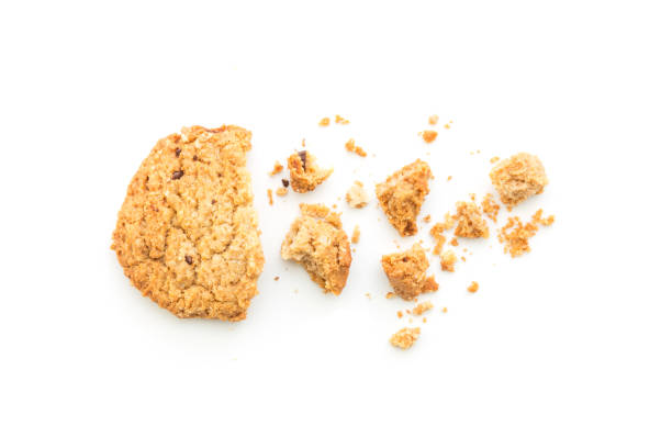 galletas hechas en casa sobre fondo blanco - crumb cookie isolated biscuit fotografías e imágenes de stock